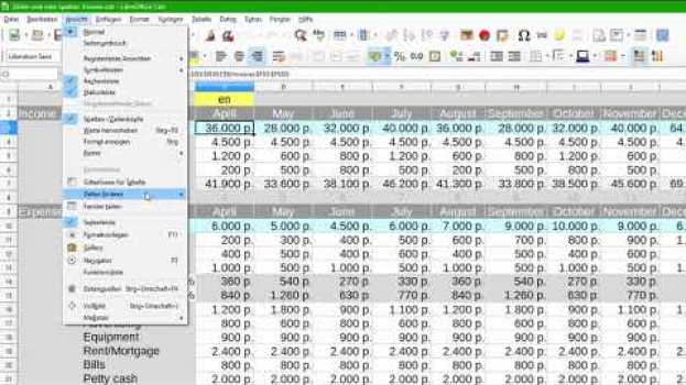 Video Zeilen und/oder Spalten fixieren in Calc - LibreOffice 6 (German) in English