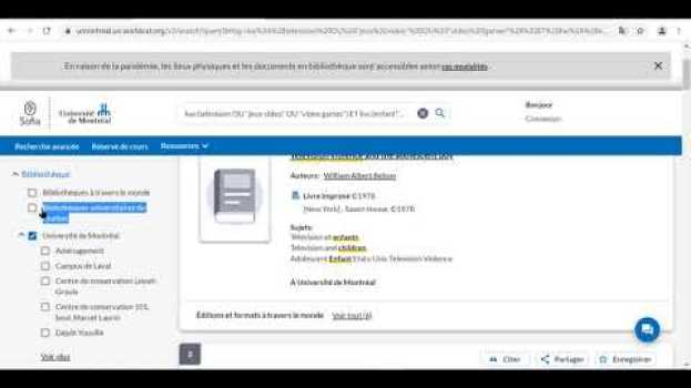 Video Trouver des livres sur un sujet avec l'outil de recherche Sofia in English